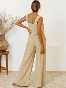 Top & Pants Set | Square Neck Sleeveless Pants Set