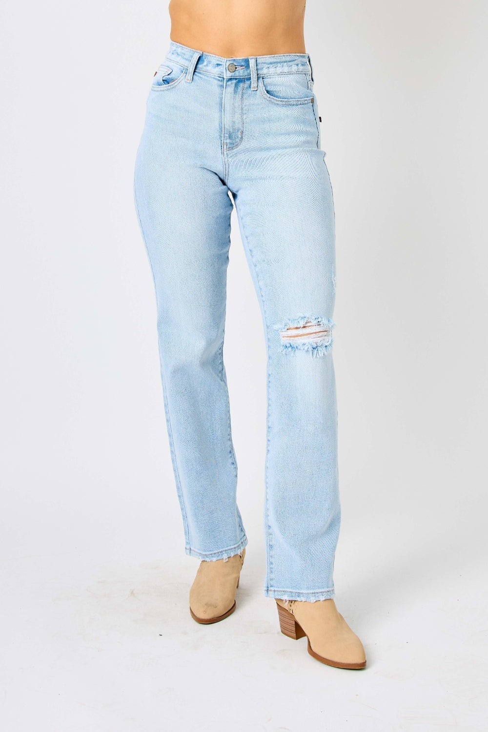 Judy Blue Full Size High Waist Distressed Straight Jeans | Blue Jeans