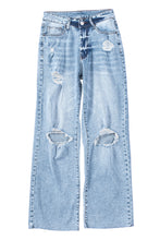 Load image into Gallery viewer, Sky Blue Distressed Hollow-out Knees Wide Leg Jeans | Bottoms/Jeans
