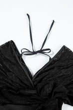 Load image into Gallery viewer, Black Lace Patchwork Short Sleeve Surplice Neck Monokini
