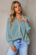 Load image into Gallery viewer, Sky Blue Solid Color Button Up Puff Sleeve Blouse | Tops/Blouses &amp; Shirts
