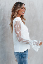 Load image into Gallery viewer, White Lace Sleeve Top | Contrast Lace Mock Neck Blouse
