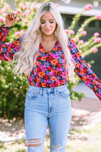 Load image into Gallery viewer, Floral Print Wrap V Neck Long Sleeve Bodysuit | Tops/Bodysuits
