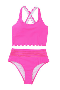 Rose Scalloped Criss Cross High Waist Bikini | Swimwear/High Waisted Swimsuit