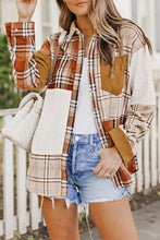 Load image into Gallery viewer, Orange Plaid Color Block Patchwork Shirt Jacket with Pocket | Outerwear/Jackets
