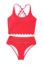 Load image into Gallery viewer, Fiery Red Scalloped Criss Cross High Waist Bikini
