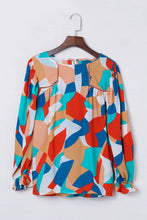 Load image into Gallery viewer, Multicolor Abstract Pattern Crewneck Ruffled Puff Sleeve Blouse | Tops/Blouses &amp; Shirts
