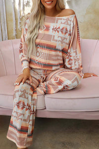 Lounge Outfit | Aztec Print Puff Sleeve Pullover and Pants