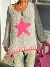 Load image into Gallery viewer, Star V-Neck Long Sleeve Oversize Sweater
