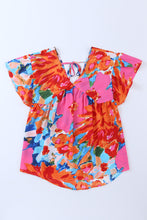 Load image into Gallery viewer, Pink Abstract Print V Neck Flutter Sleeve Blouse | Tops/Blouses &amp; Shirts
