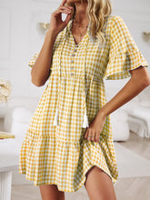 Load image into Gallery viewer, Mini Dress | Plaid Flounce Sleeve Buttoned
