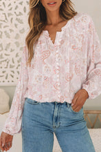 Load image into Gallery viewer, Bubble Sleeve Blouse | Pink Paisley Print Buttons
