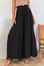 Load image into Gallery viewer, Black Drawstring Smocked High Waist Wide Leg Pants | Bottoms/Pants &amp; Culotte
