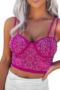 Rose Rhinestone Double Spaghetti Strap Crop Top | Tops/Crop Tops