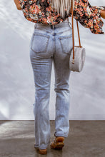 Load image into Gallery viewer, Sky Blue Acid Wash Sheath Straight Leg Distressed Jeans | Bottoms/Jeans
