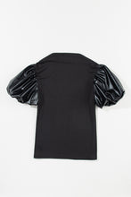 Load image into Gallery viewer, Puff Sleeve Top | Black Faux Leather Sleeve Mock Neck Top
