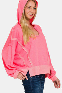 Pink Hoodie | Contrast Trim Slit Hoodie