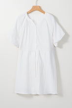 Load image into Gallery viewer, Puff Sleeve Dress |  Drawstring Shirt Dress with Pockets
