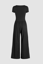 Load image into Gallery viewer, Black Pleated High Waist U Neck Short Sleeve Jumpsuit
