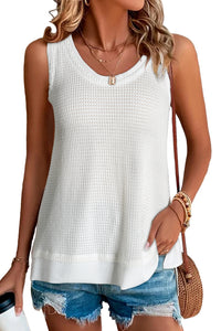 Scoop Neck Tank Top | White Waffle Knit Vest