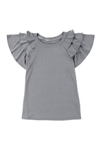 Load image into Gallery viewer, Gray Plain Tiered Ruffled Short Sleeve T Shirt | Tops/Tops &amp; Tees
