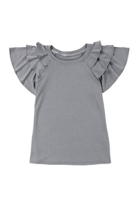 Gray Plain Tiered Ruffled Short Sleeve T Shirt | Tops/Tops & Tees