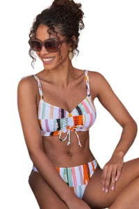 White Malposed Stripe Print 2-piece Bikini Swimsuit | Swimwear/Bikinis