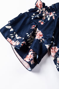 Blue Ruffle Off Shoulder Flounce Sleeve Floral Blouse | Tops/Blouses & Shirts