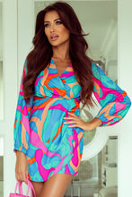 Load image into Gallery viewer, Puff Sleeve Dress | Multi-Color Abstract Print Wrap V Neck
