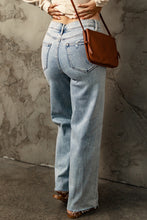 Load image into Gallery viewer, Straight Leg Jeans | Sky Blue Distressed Frayed Hem Holed
