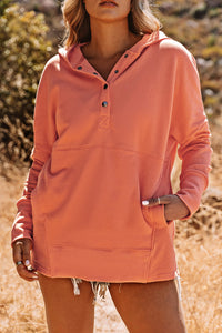 Orange Batwing Sleeve Pocketed Henley Hoodie | Tops/Sweatshirts & Hoodies