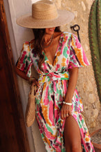 Load image into Gallery viewer, Pink Boho Tie-dye Print V Neck Maxi Dress | Dresses/Maxi Dresses
