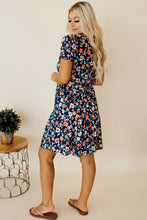 Load image into Gallery viewer, Blue Short Sleeve A-line Floral Dress | Dresses/Floral Dresses
