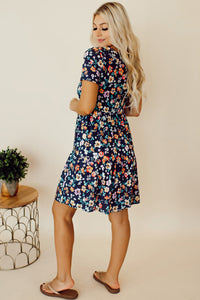 Blue Short Sleeve A-line Floral Dress | Dresses/Floral Dresses