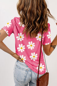 Pink Daisy Printed Crewneck T Shirt | Tops/Tops & Tees