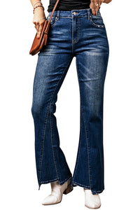 Sky Blue Medium Wash High Rise Flare Jeans | Bottoms/Jeans