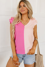 Load image into Gallery viewer, Ruffle Sleeve Top | Textured Color Block Tiered Blouse
