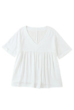 Load image into Gallery viewer, White Frayed V Neck Ruffled Babydoll Blouse | Tops/Blouses &amp; Shirts
