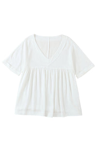 White Frayed V Neck Ruffled Babydoll Blouse | Tops/Blouses & Shirts