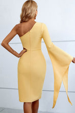 Load image into Gallery viewer, Cocktail Dress | Cutout Split Flare Sleeve One-Shoulder Dress
