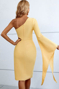 Cocktail Dress | Cutout Split Flare Sleeve One-Shoulder Dress