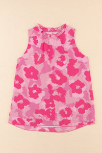 Pink Leopard Frilled Collar Printed Tank Top | Tops/Tank Tops