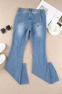 Sky Blue Dark Wash Mid Rise Flare Jeans | Bottoms/Jeans