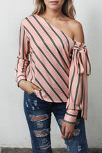 Load image into Gallery viewer, Tied Shoulder Blouse | Pink Striped Asymmetric Top
