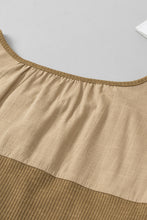 Load image into Gallery viewer, Khaki Ribbed Patchwork Drop Shoulder Buttoned Neckline Blouse
