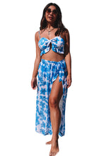 Load image into Gallery viewer, Sky Blue Tropical Ruffle Bikini High Waisted Swimsuit with Sarong | Swimwear/Bikinis
