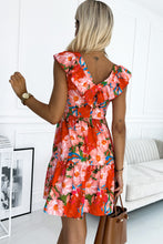 Load image into Gallery viewer, Fiery Red Floral Sleeveless V Neck Frill Mini Dress | Dresses/Floral Dresses
