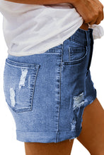 Load image into Gallery viewer, Blue Vintage Faded and Distressed Denim Shorts | Bottoms/Denim Shorts
