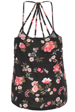 Load image into Gallery viewer, Black Plus Size Floral Strappy Racerback Top | Plus Size/Plus Size Tops/Plus Size Tank Tops
