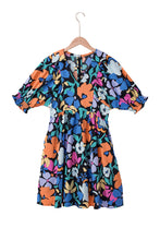 Load image into Gallery viewer, Blue Collared Split Neck Floral Flared Dress | Dresses/Floral Dresses
